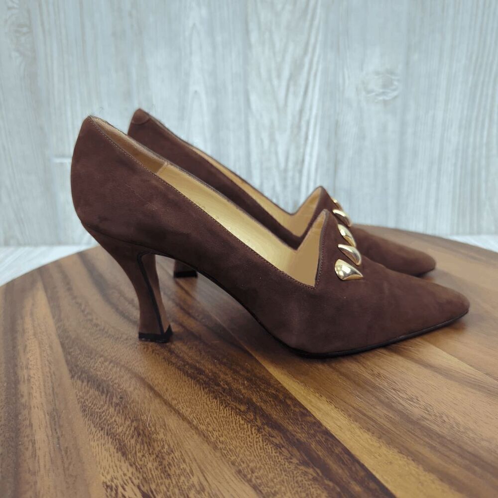 Sacha London Women’s 7B Embellished Brown Suede Pump Heels Made in Spain - Picture 6 of 12